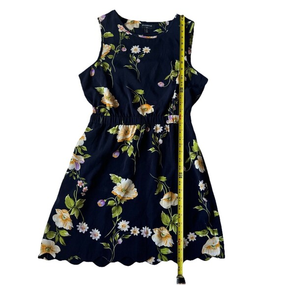 Urban Outfitters ByCorpus Blue Black Floral Scalloped Open Back Dress Pockets L - Picture 7 of 15